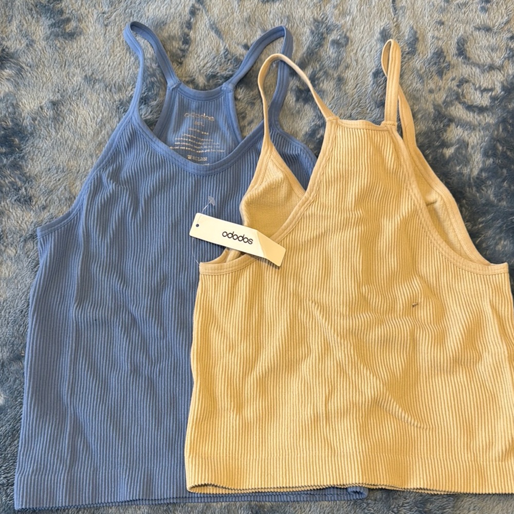 Blue and Yellow Ribbed Tank Tops - Picture 3 of 5